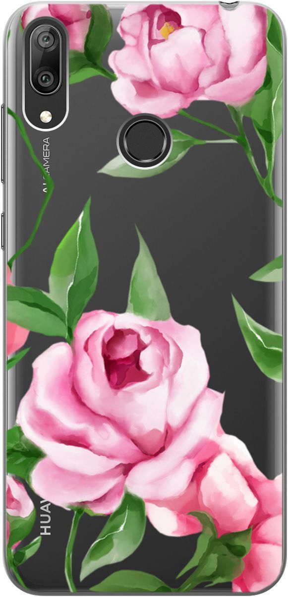 

Чехол на Huawei Y7 (2019) "Amazing Peonies" прозрачный, Прозрачный;розовый, 5286