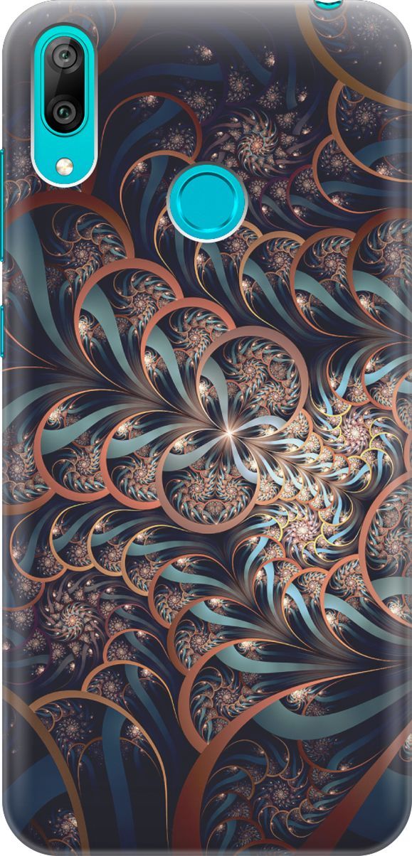 

Силиконовый чехол на Huawei Y7 (2019) "Огуречные узоры", Голубой;коричневый, 6188