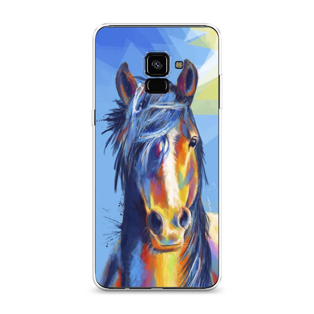 

Чехол на Samsung Galaxy A8 Plus 2018 "Лошадь арт 3", Голубой;желтый;синий, 25550-1