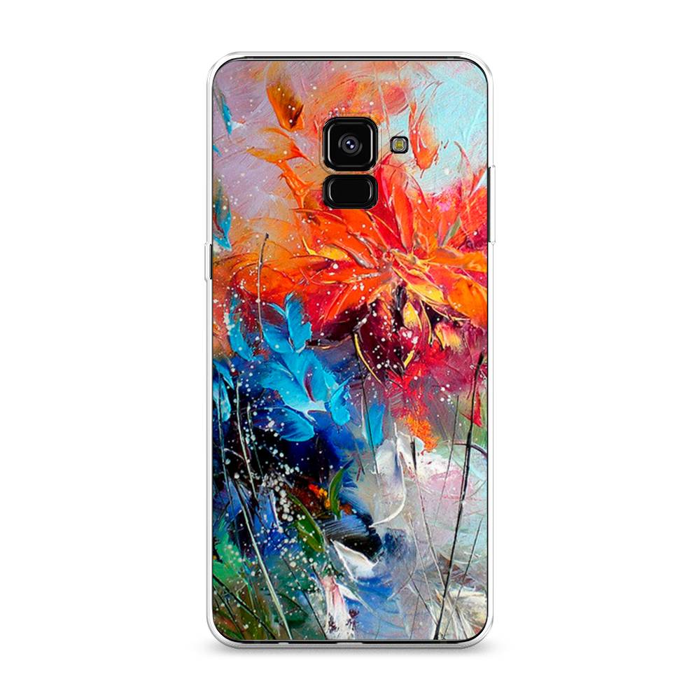 

Чехол на Samsung Galaxy A8 Plus 2018 "Абстрактные цветы", Оранжевый;синий, 25550-4