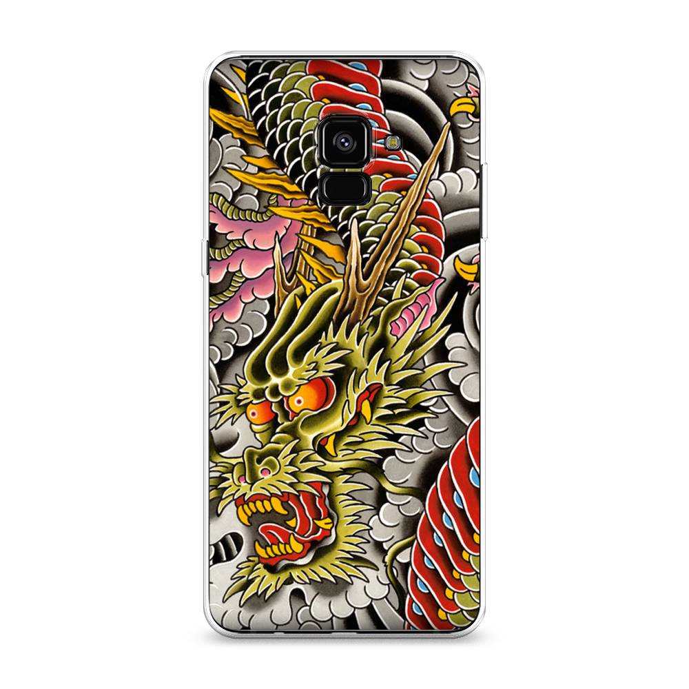 

Чехол на Samsung Galaxy A8 Plus 2018 "Японский дракон", Желтый;розовый;красный, 25550-4