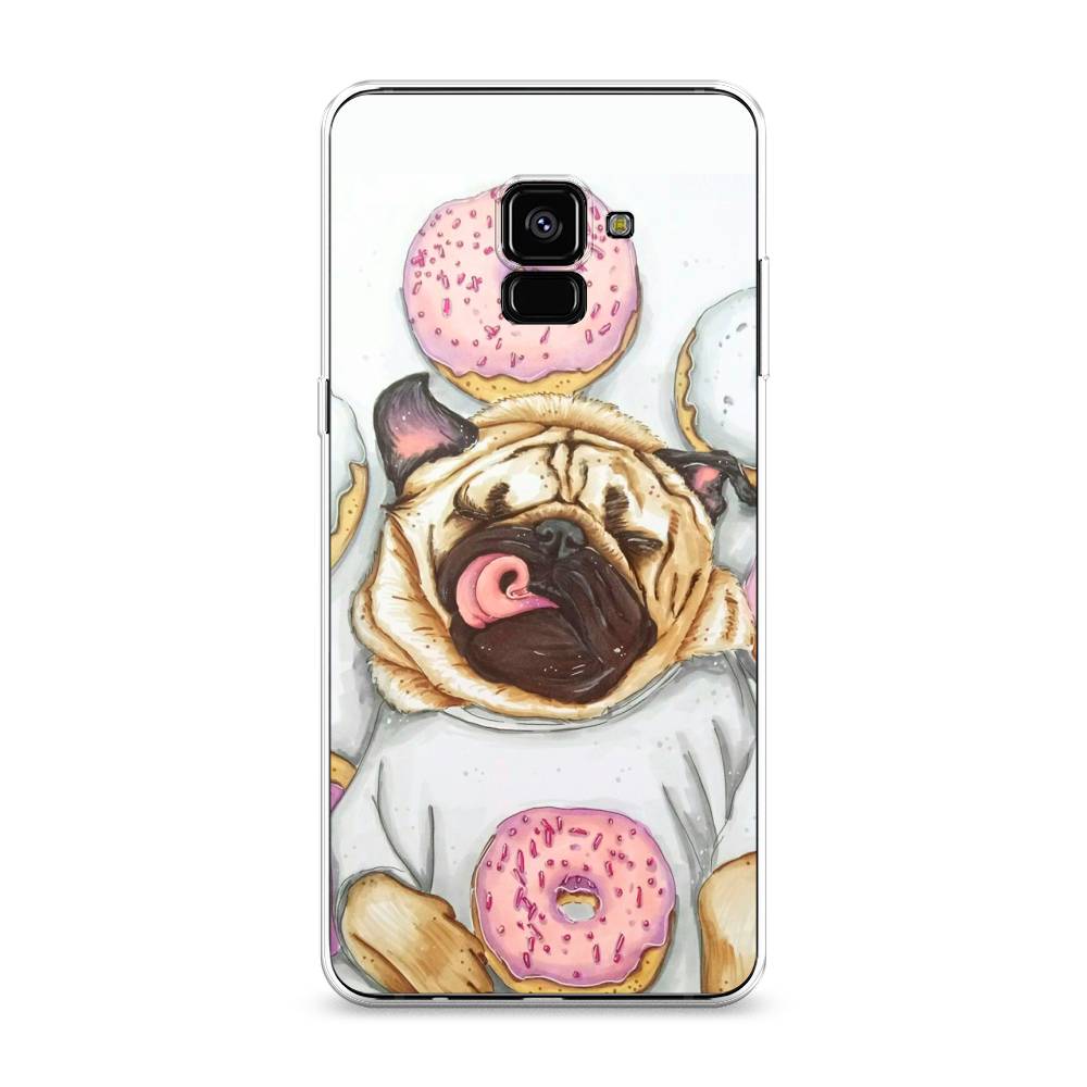 

Чехол на Samsung Galaxy A8 Plus 2018 "Счастливый мопс", Розовый;бежевый;коричневый, 25550-1