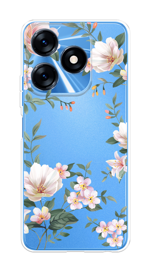 

Чехол на Tecno Spark 10/10C "Beautiful white flowers", Бежевый;зеленый, 303650-1