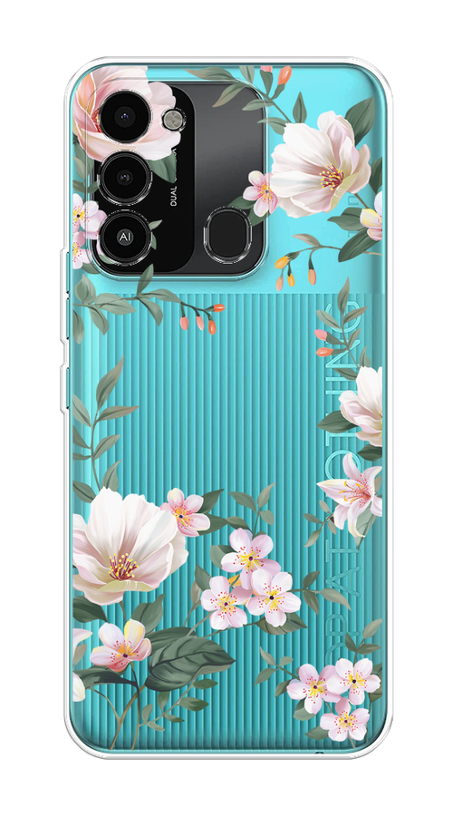 

Чехол на Tecno Spark Go 2022/8С/9 "Beautiful white flowers", Бежевый;зеленый, 302850-1