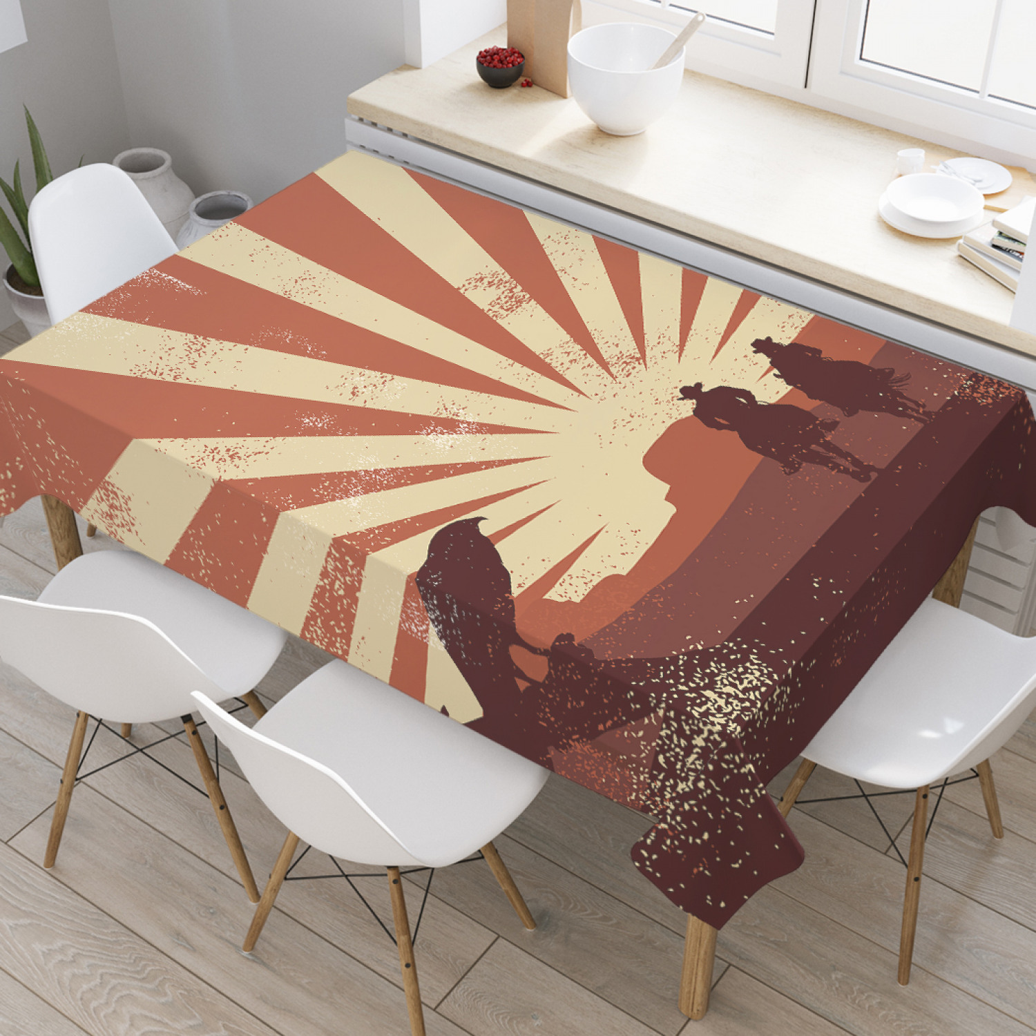 

Скатерть прямоугольная JoyArty "Ковои и полосы" из оксфорда, 120x145 см, Оранжевый, Ковои и полосы