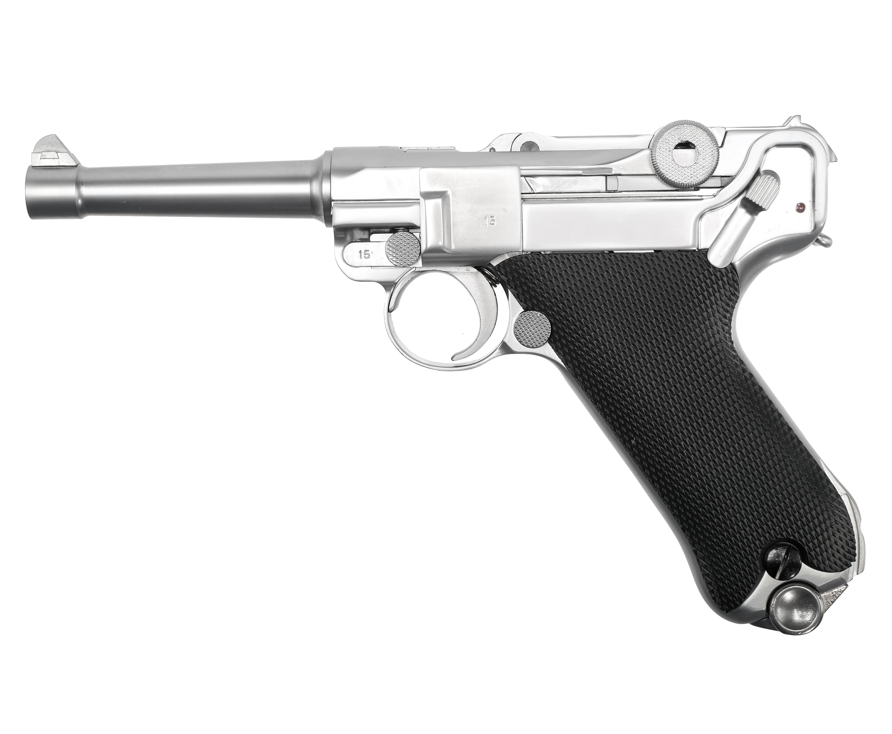 Страйкбольный пистолет WE Luger P-08 4 дюйма 6 мм, GBB, Gas, хром