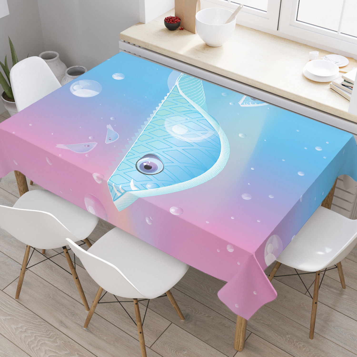 

Скатерть прямоугольная JoyArty "Космическая рыба" из оксфорда, 120x145 см, Голубой, Космическая рыба