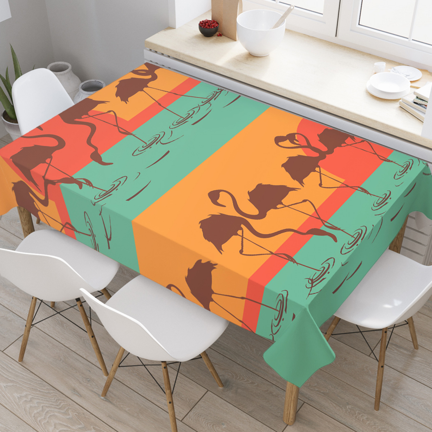 

Скатерть прямоугольная JoyArty "Фламинго на закате" из оксфорда, 120x145 см, Оранжевый, Фламинго на закате