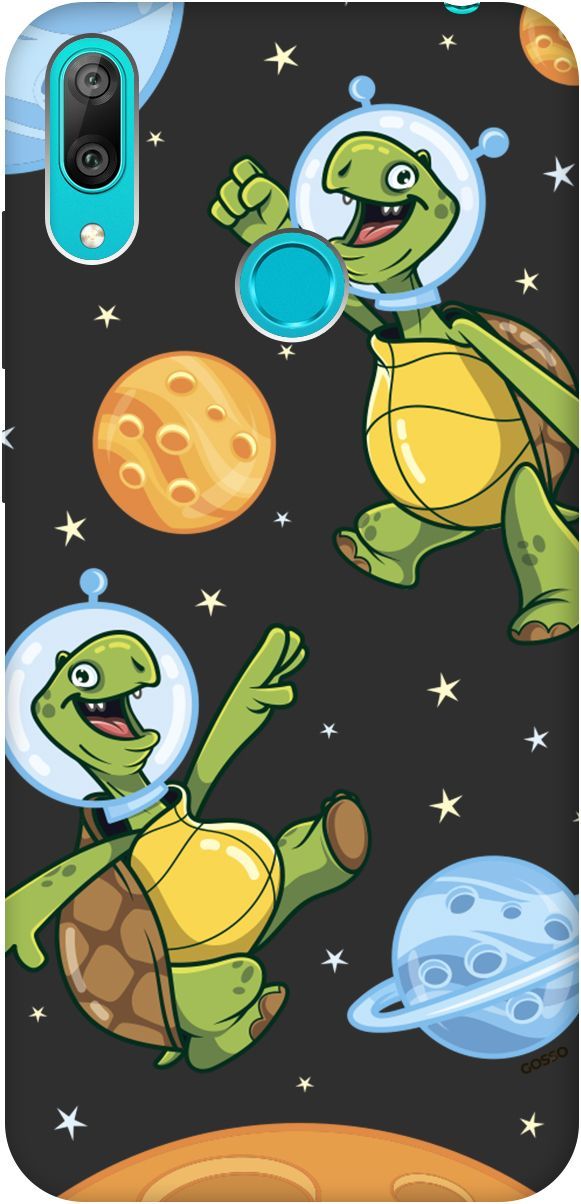 

Матовый чехол на Huawei Y7 (2019) "CosmoTurtles" черный, Черный;бежевый, 2480