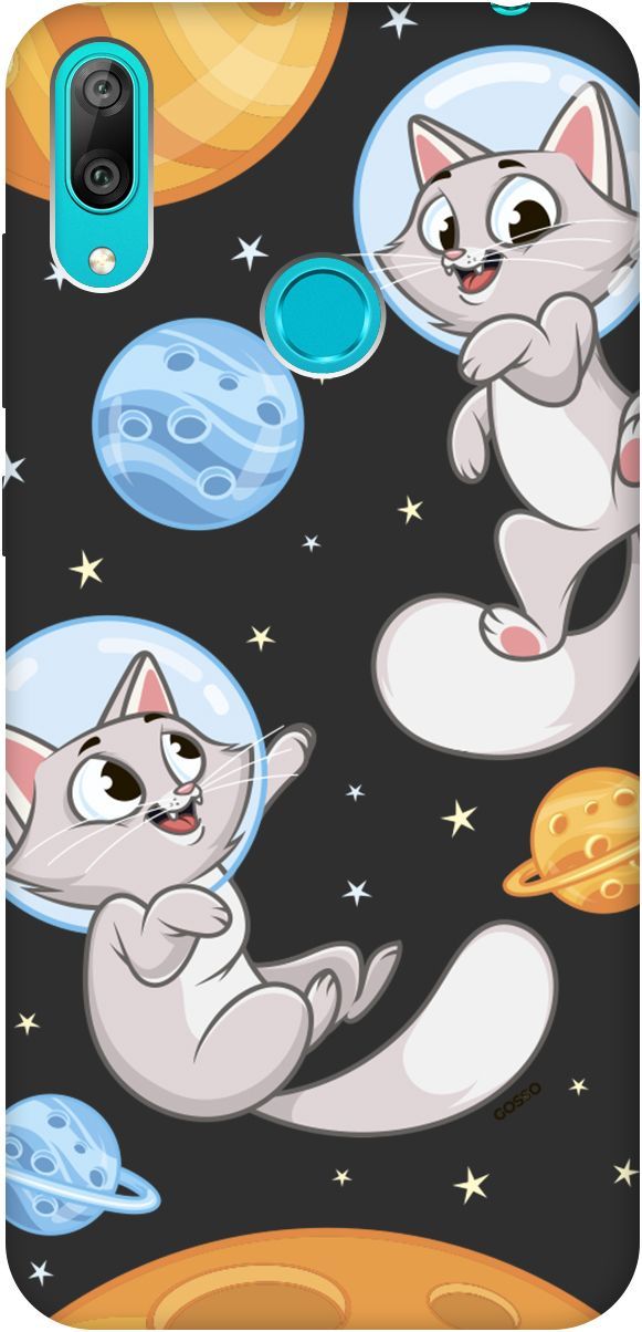 

Матовый чехол на Huawei Y7 (2019) "CosmoCats" черный, Черный;серый, 2480