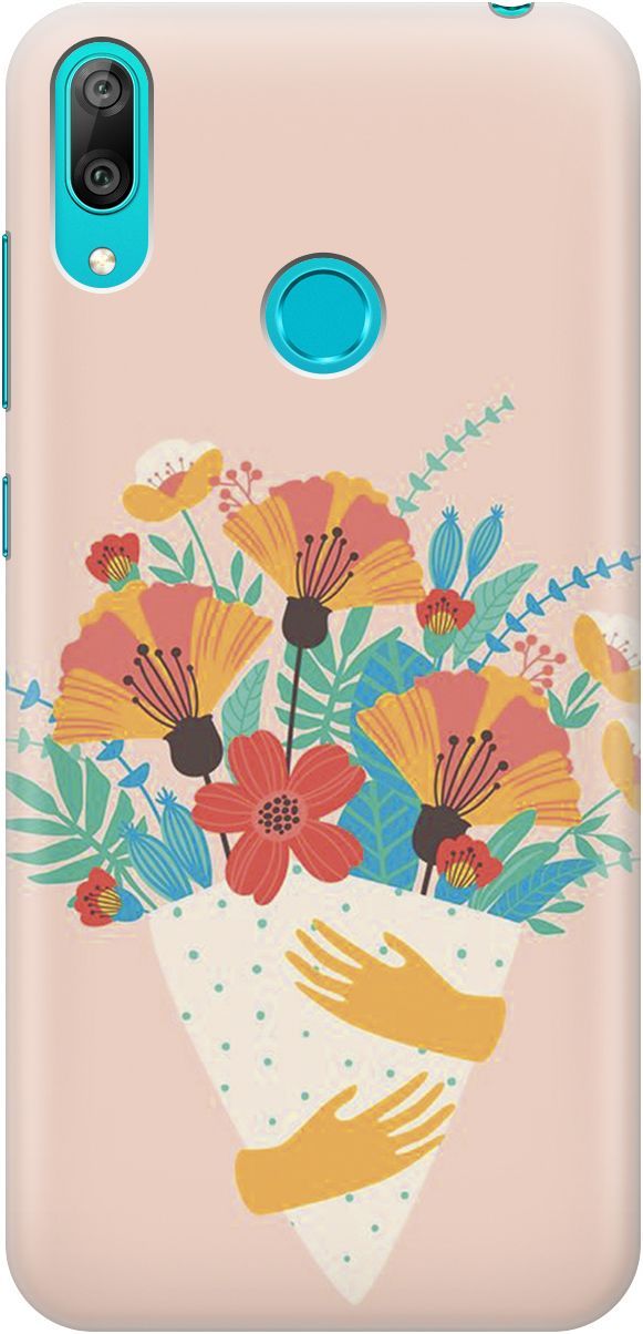 

Силиконовый чехол на Huawei Y7 (2019) "Букет на розовом", Красный;розовый, 4507