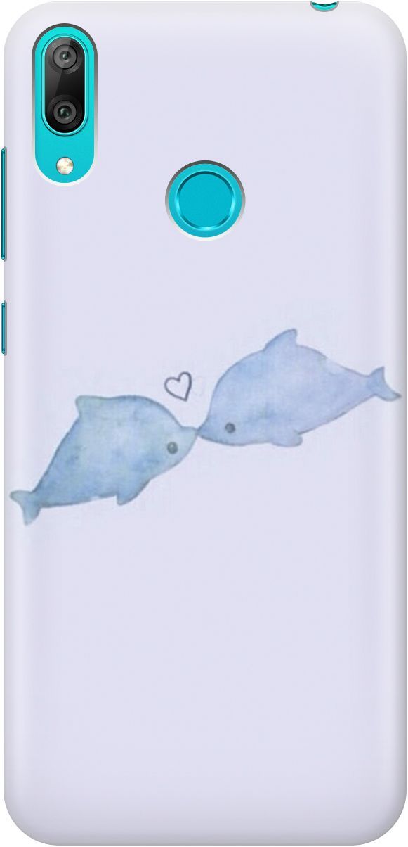 

Силиконовый чехол на Huawei Y7 (2019) "Дельфинчики", Голубой;синий, 3994