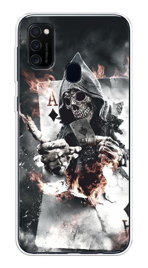 

Чехол на Samsung Galaxy M21/M30s "Карты черепа в капюшоне", Белый;серый, 29850-1