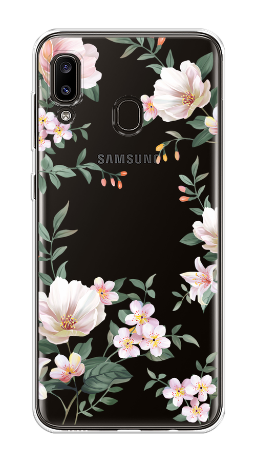 

Чехол на Samsung Galaxy A30/A20 "Beautiful white flowers", Бежевый;зеленый, 27650-1