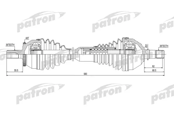 

Полуось передняя левая 36X580X26 ABS: 48T VOLVO: XC90 I D5 2,5T 02- PATRON PDS0443