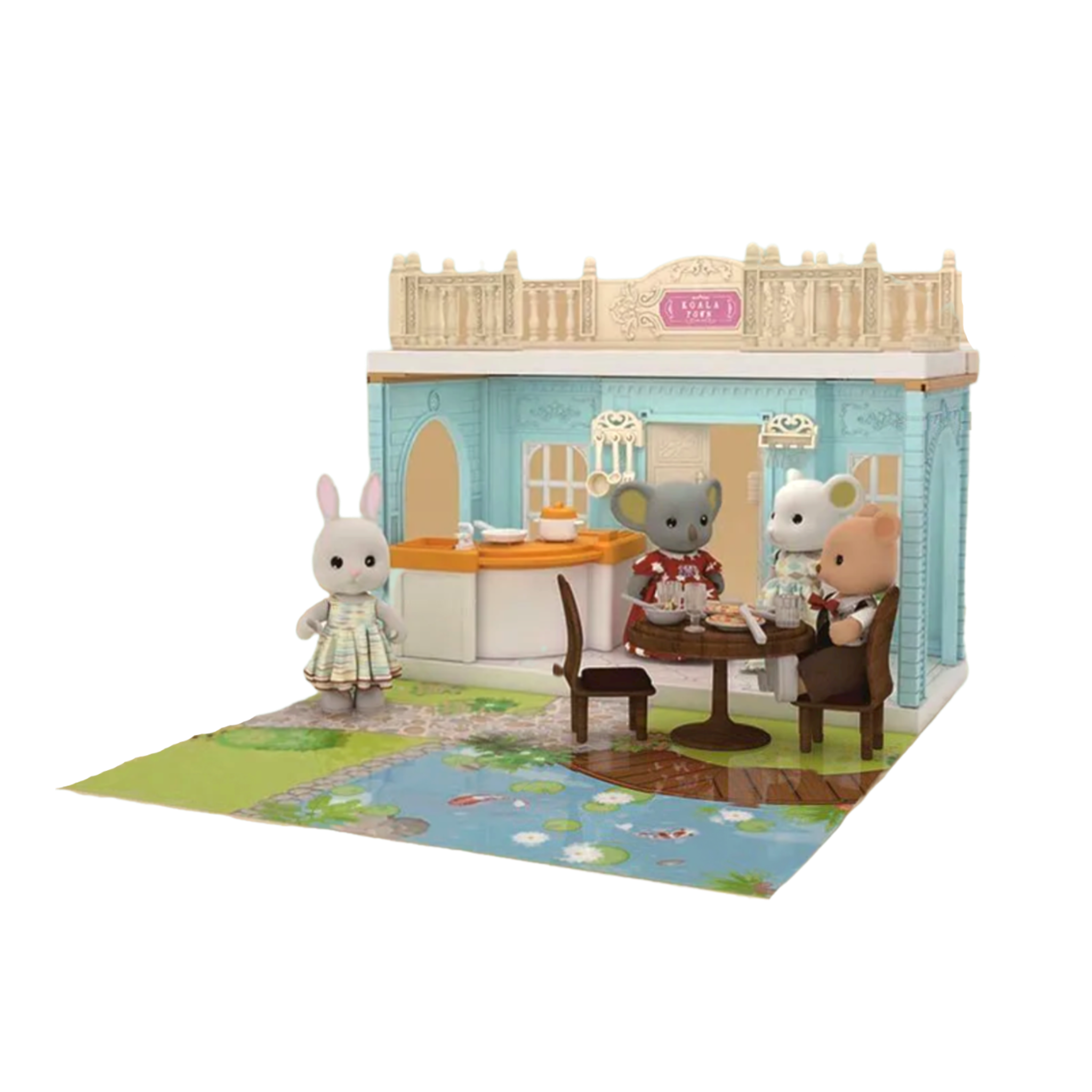 фото Детский кукольный домик с мебелью и куклой фигуркой животного кухня nobrand
