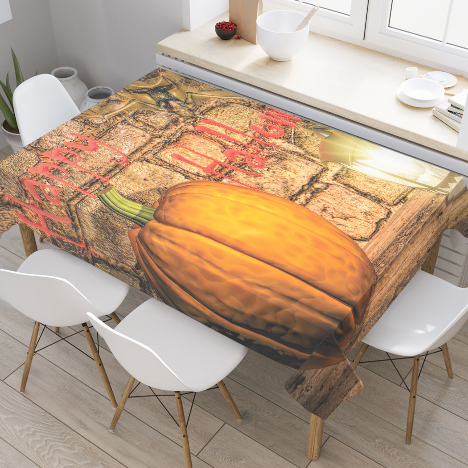 

Скатерть прямоугольная JoyArty "Вечер с тыквой" из оксфорда, 120x145 см, Оранжевый, Вечер с тыквой