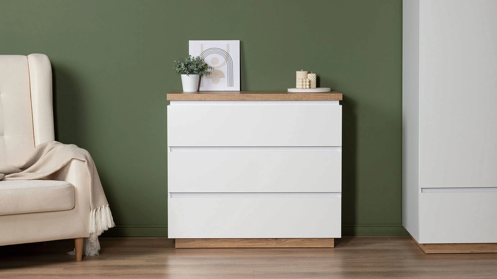 

Комод Askona Issa 3 ящика Белый/Дуб минерва 98x88x41, Issa
