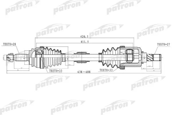 

Полуось лев DODGE: CALIBER 07-09 \ JEEP: COMPASS 07-09, PATRIOT 07-09 PATRON PDS2033