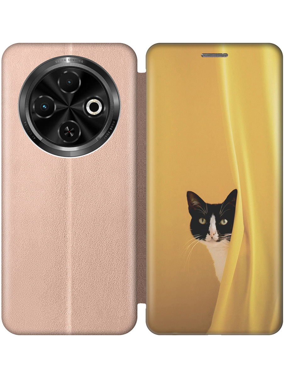

Чехол-книжка на Tecno Spark 30C с принтом "Выглядывающий котик" золотой, Золотистый;белый;желтый;черный, 786716312