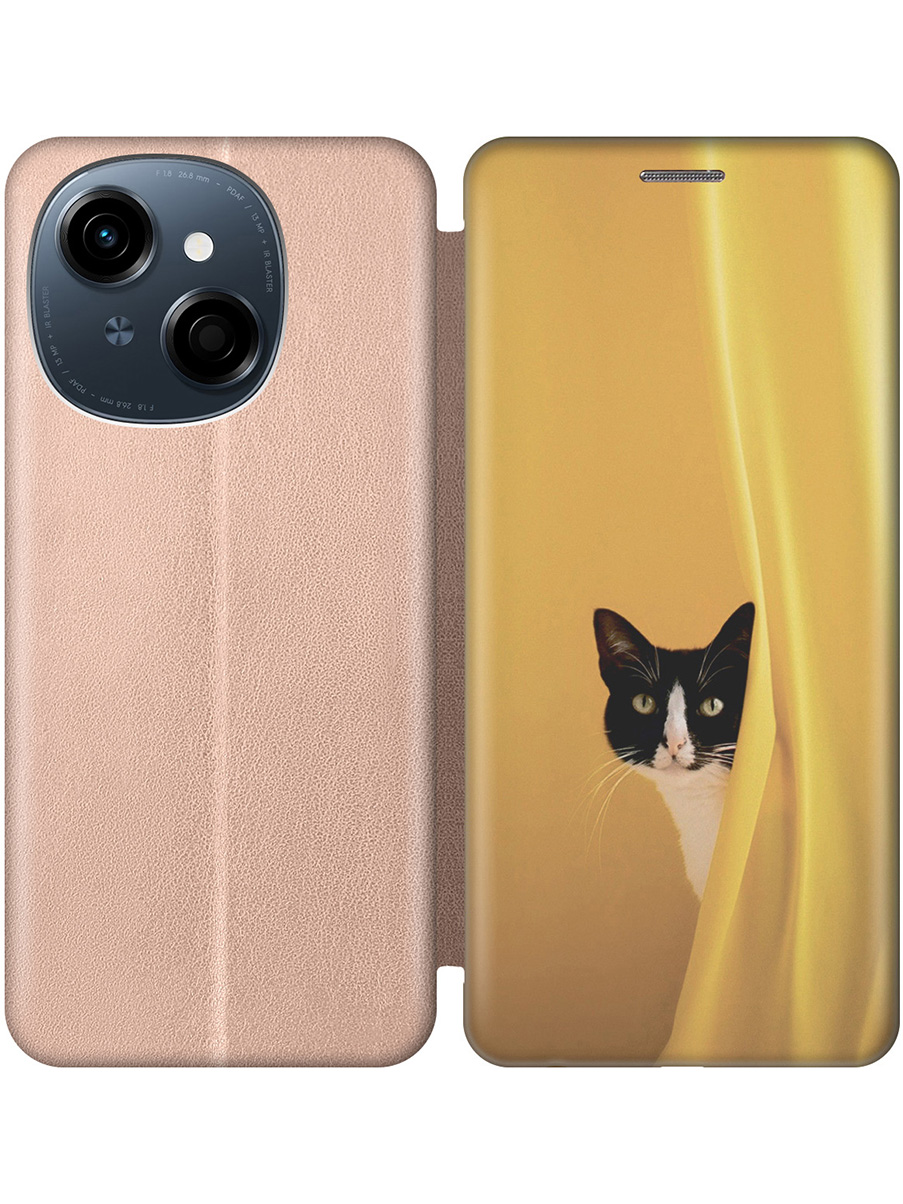 

Чехол-книжка на Tecno Spark Go 1 / Pop 9 с принтом "Выглядывающий котик" золотой, Золотистый;белый;желтый;черный, 786716912