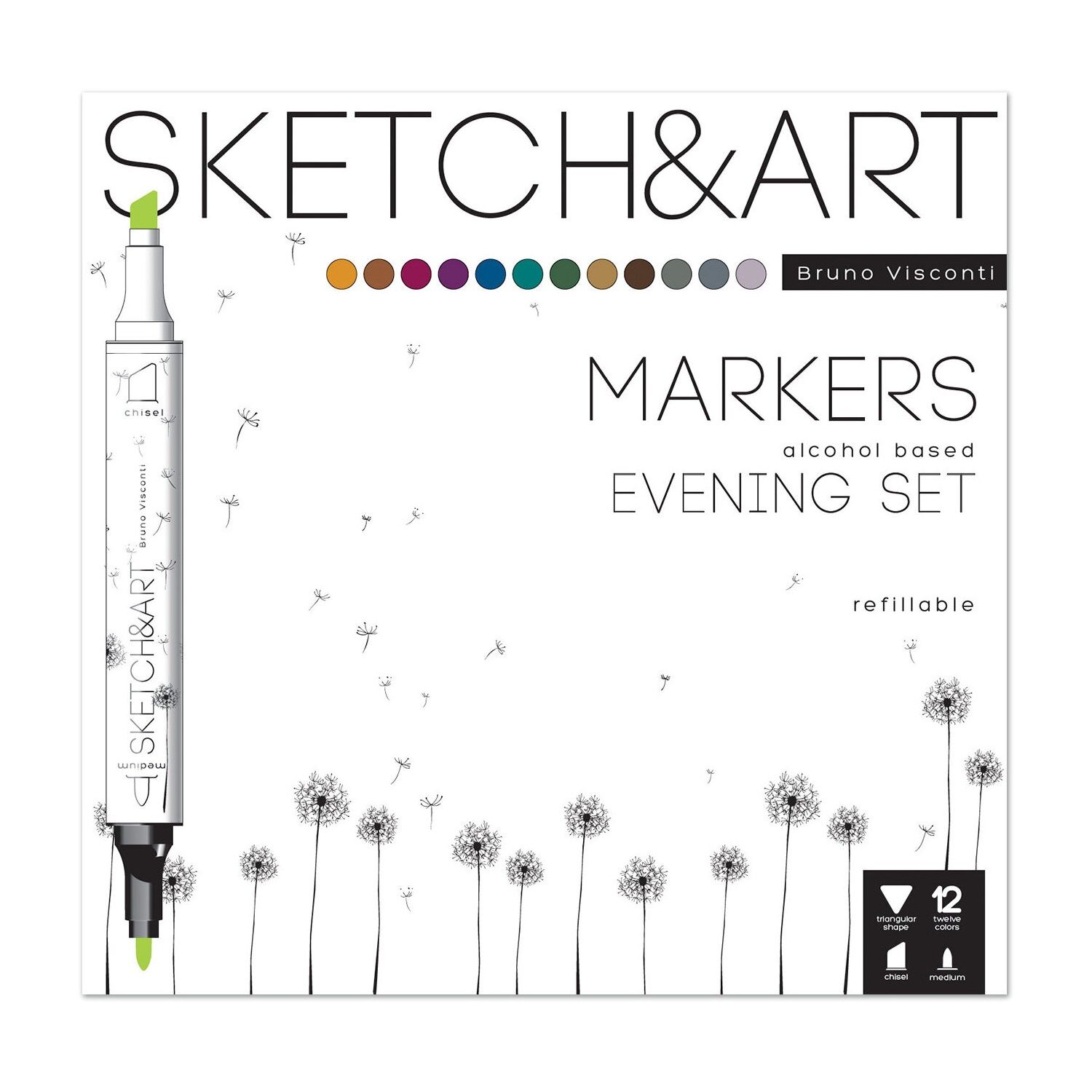фото Набор двусторонних скетч маркеров "sketch&ar evening set", 12 цветов brunovisconti