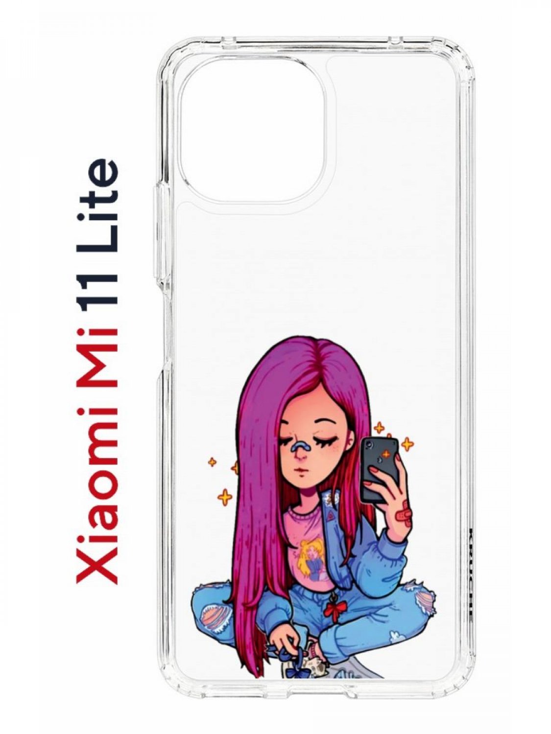 фото Чехол на xiaomi mi 11 lite kruche print pink hair,противоударный бампер,с защитой камеры кruче