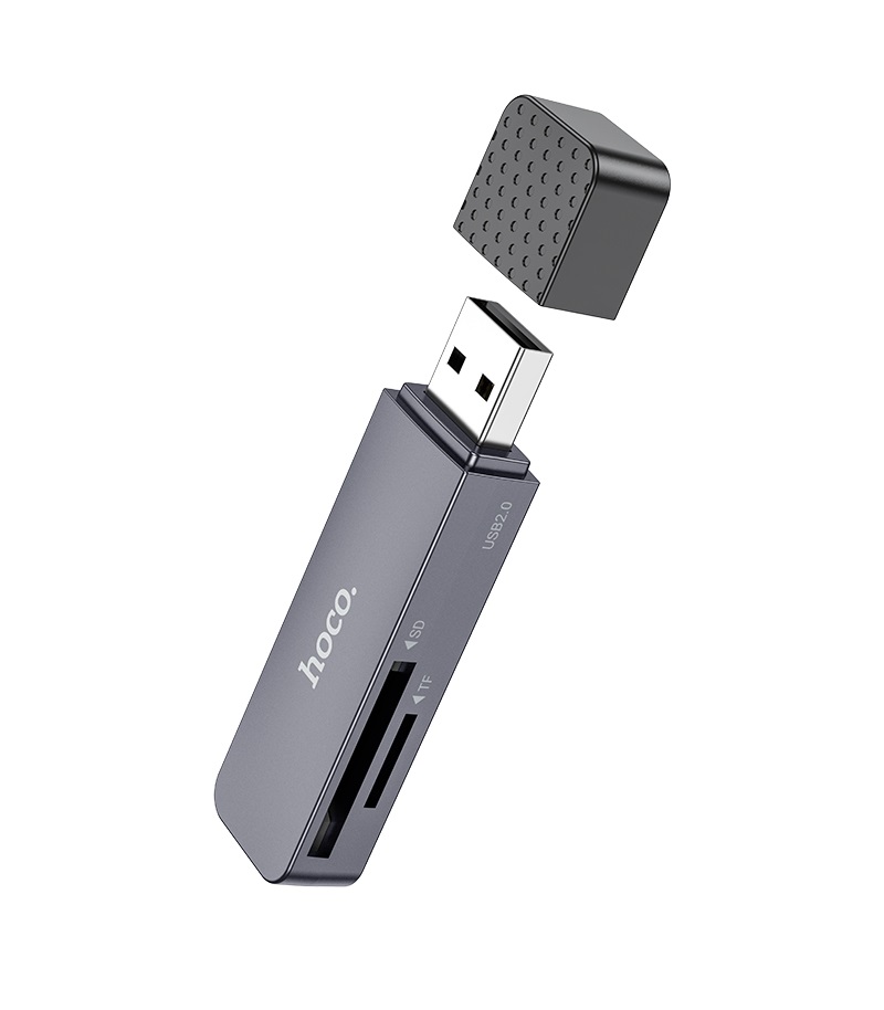 Переходник Hoco HB45 USB Картридер, для SD и Micro SD, серый