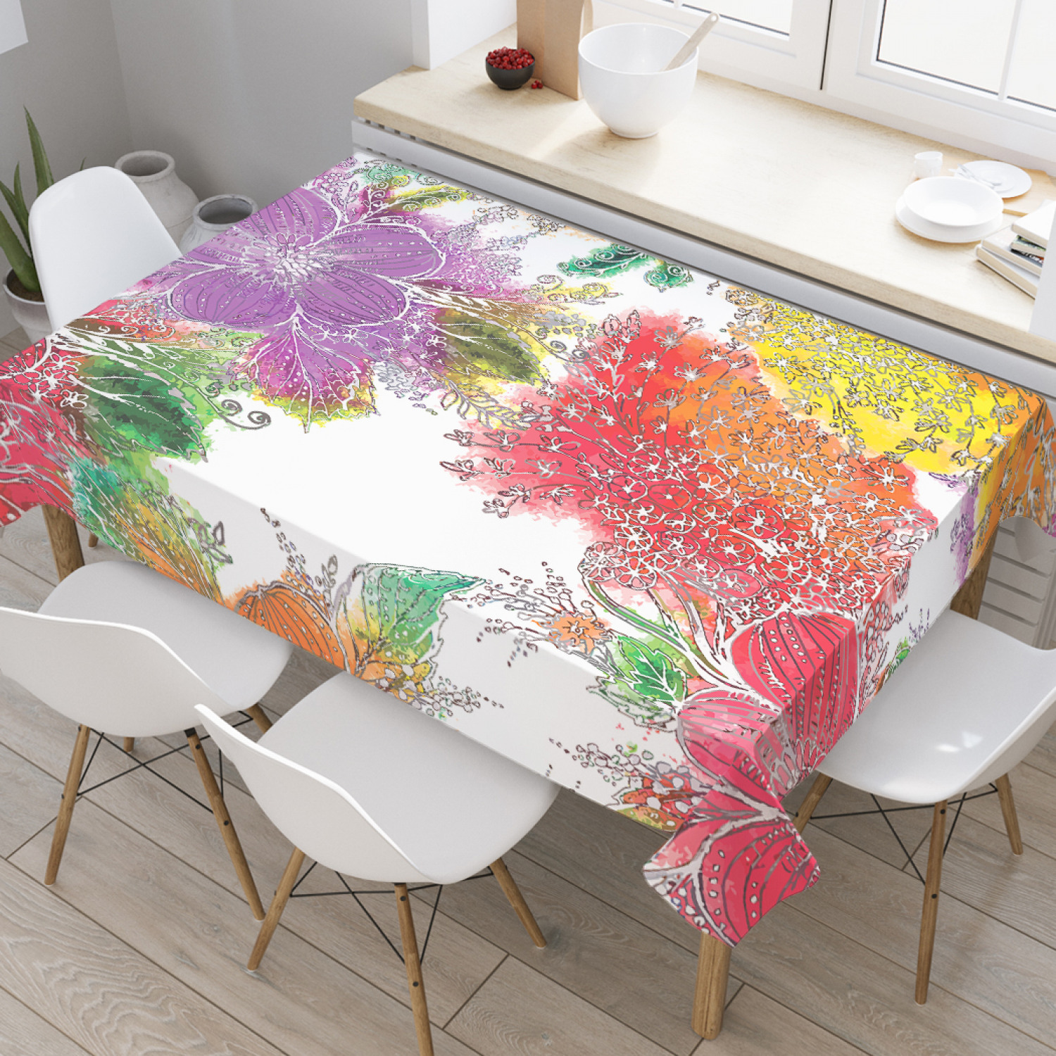 

Скатерть прямоугольная JoyArty "Цветочное жилье" из оксфорда, 120x145 см, Красный, Цветочное жилье