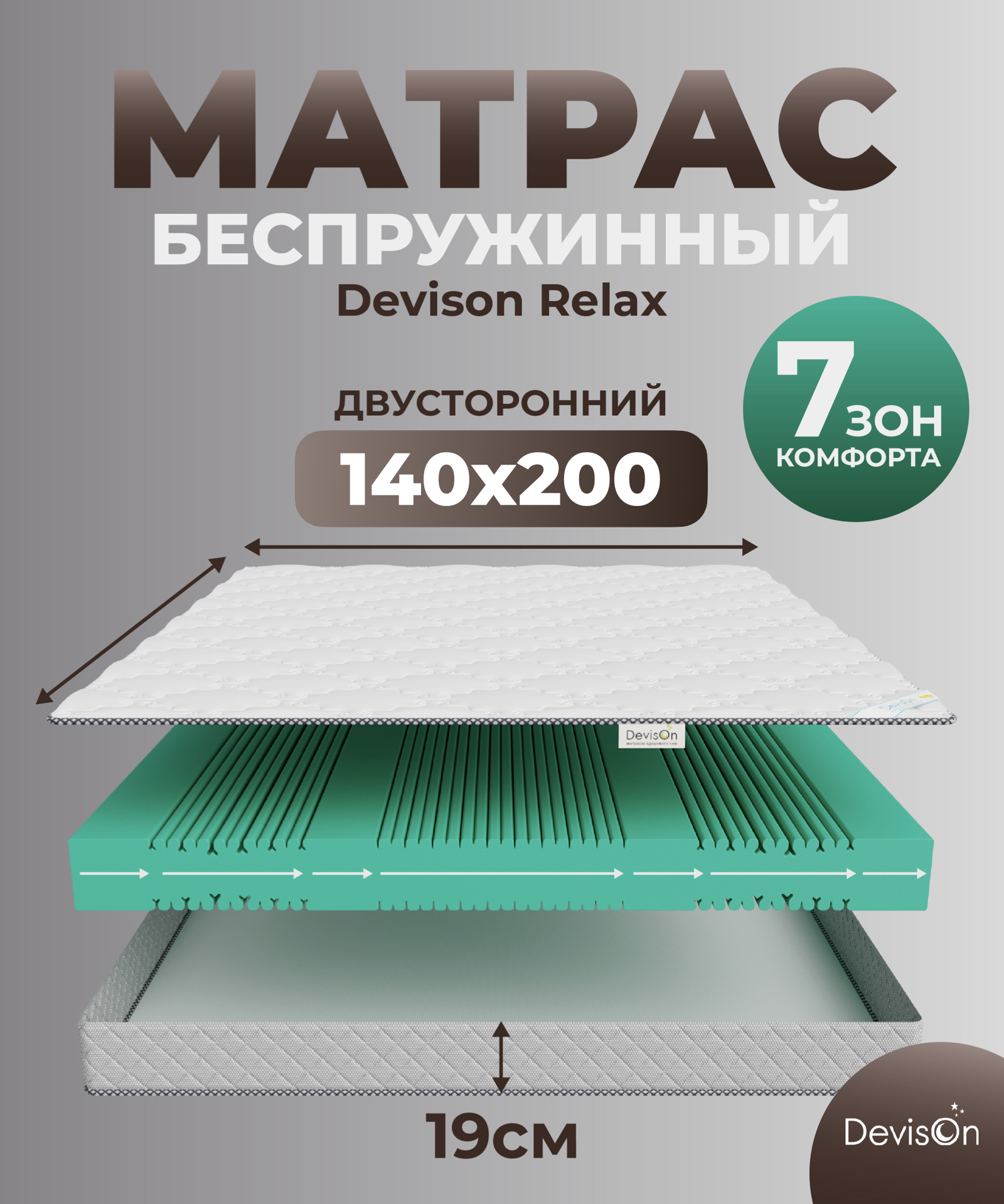 Матрас ортопедический беспружинный Devison Relax 140х200