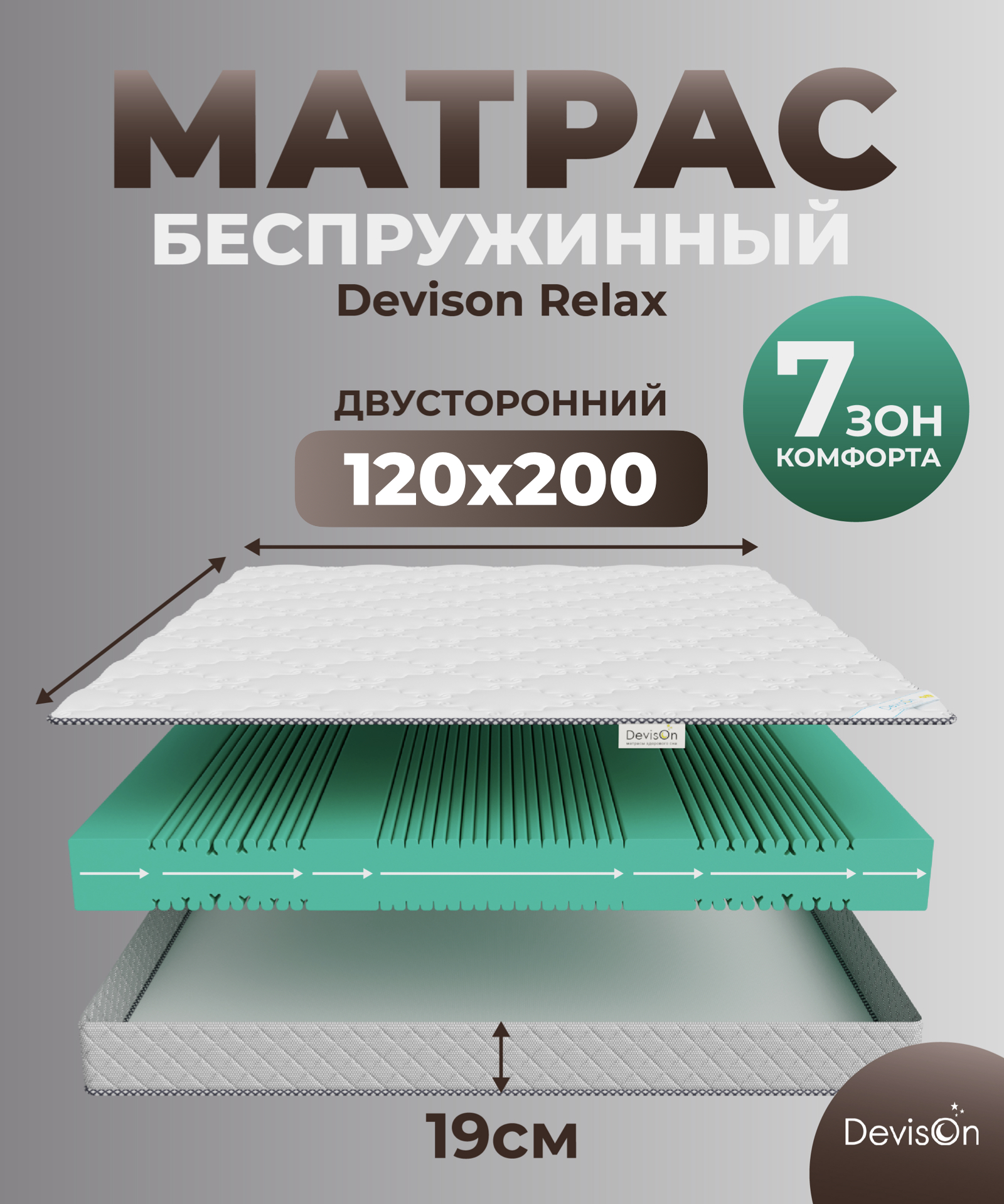 Матрас ортопедический беспружинный Devison Relax 120х200