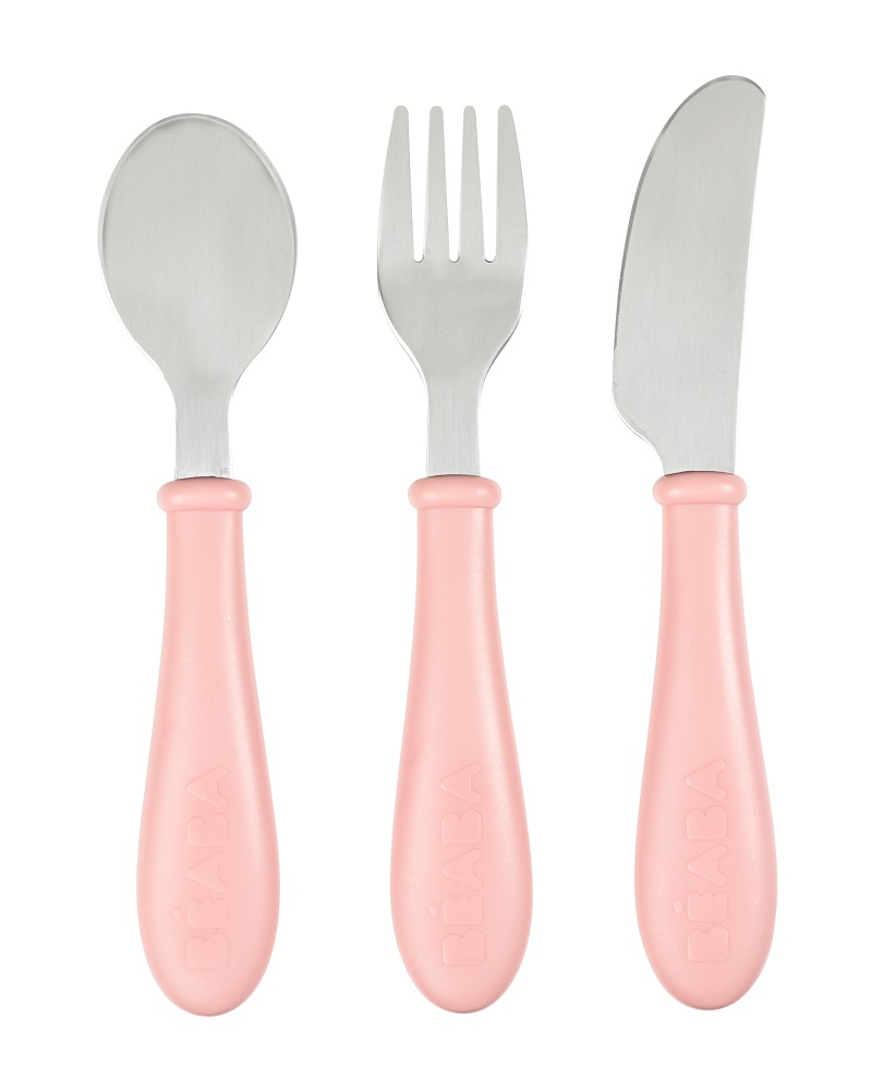 Набор детский Beaba ложка, вилка, имитатор ножа SET 3 COUVERTS INOX OLD PINK 913462