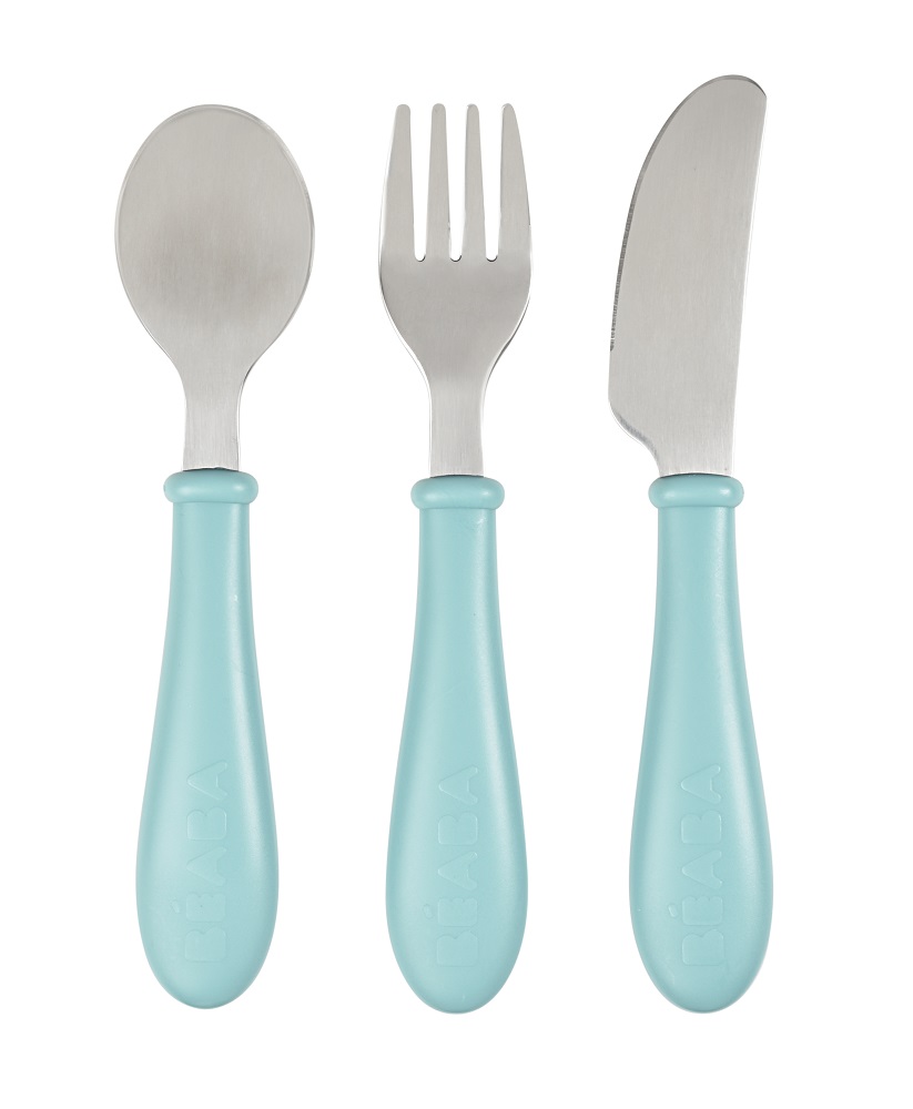 фото Набор детский beaba ложка, вилка, имитатор ножа set 3 couverts inox airy green 913461