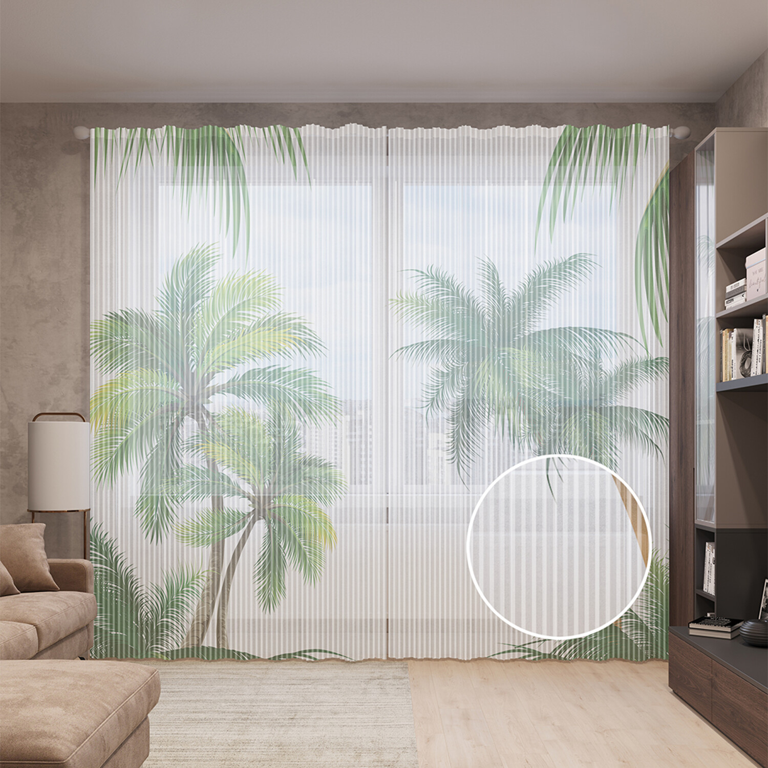 

Тюль вуаль на шторной ленте с принтом JoyArty "Пальмы", 310х265 см, Пальмы