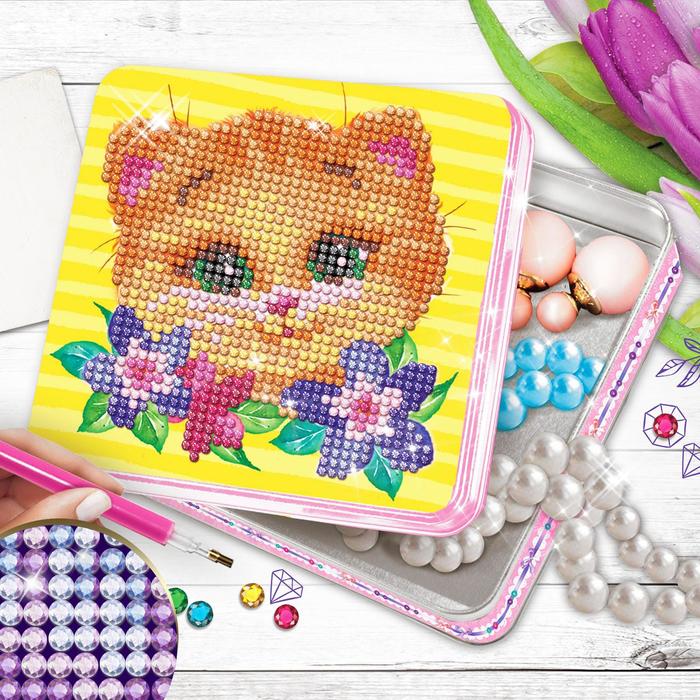 

Алмазная мозаика на шкатулке Школа талантов Котик, 14х14 см, Котик
