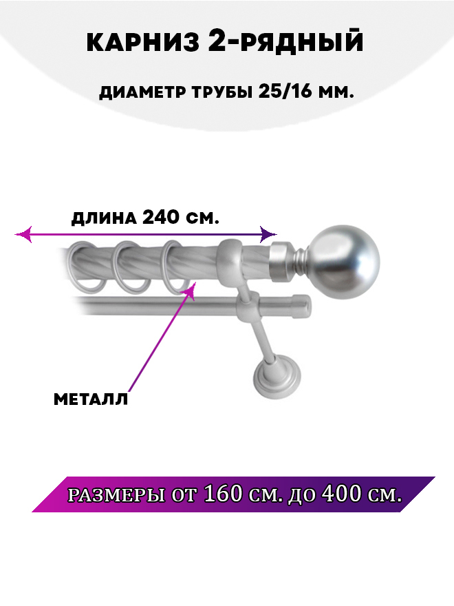 

Карниз Lux Decor металлический двухрядный Стамбул, цвет Сатин, 2,4 м., Синий, Стамбул