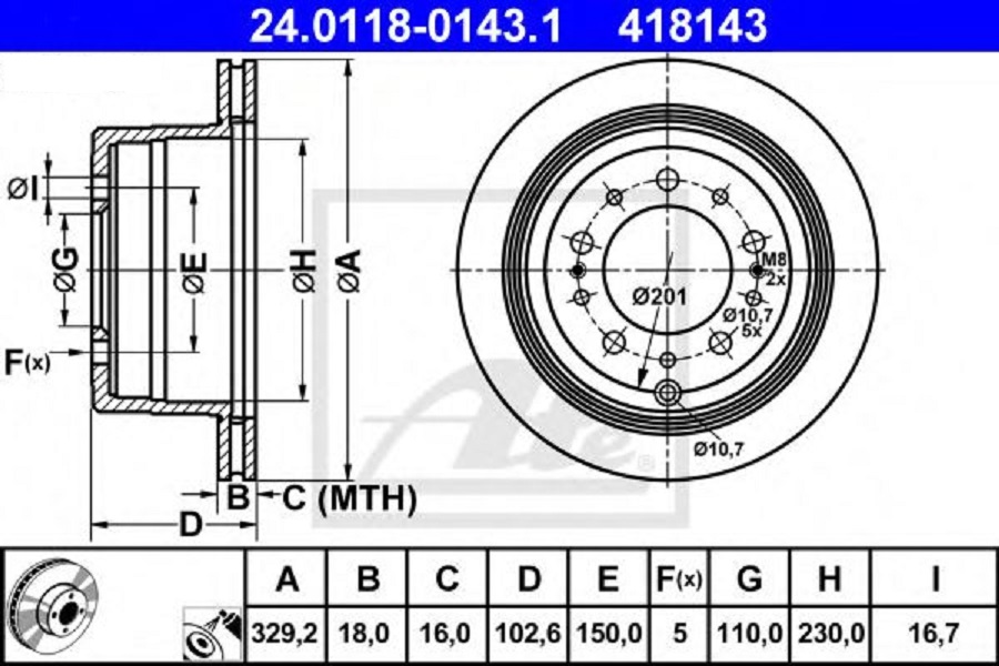 

Диск тормозной задний Toyota Land Cruiser 100 98>07 Lexus LX 98>08 ATE 24011801431