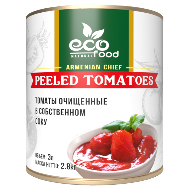 Томаты Ecofood очищенные в собственном соку Peeled Tomatoes, 2,8 кг