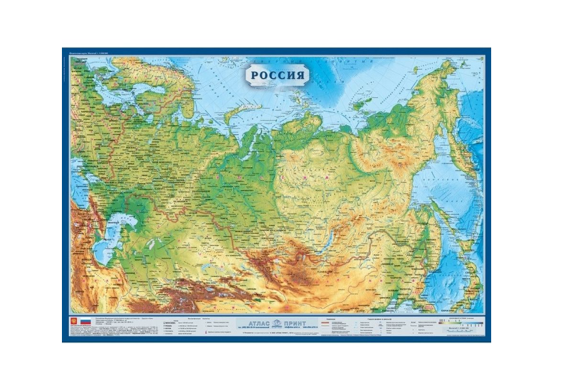 

Карта физическая настенная Атлас Принт Карты России 1:8,8 млн 100 х 70 см