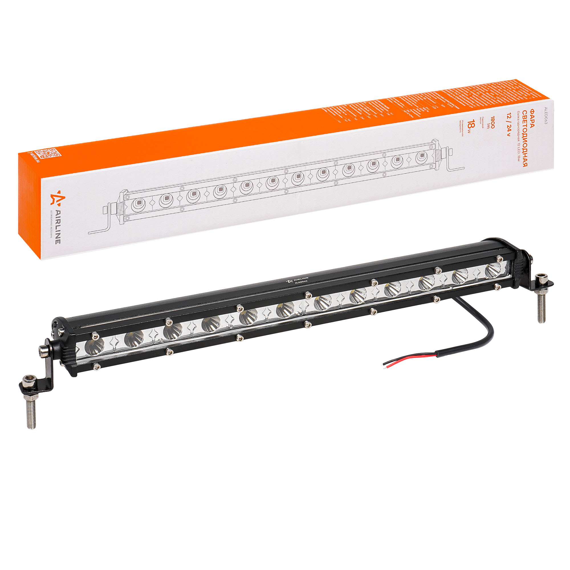 Фара светодиодная 12 LED направленный свет 18W 343x30x47 1224V AIRLINE ALED063 2559₽