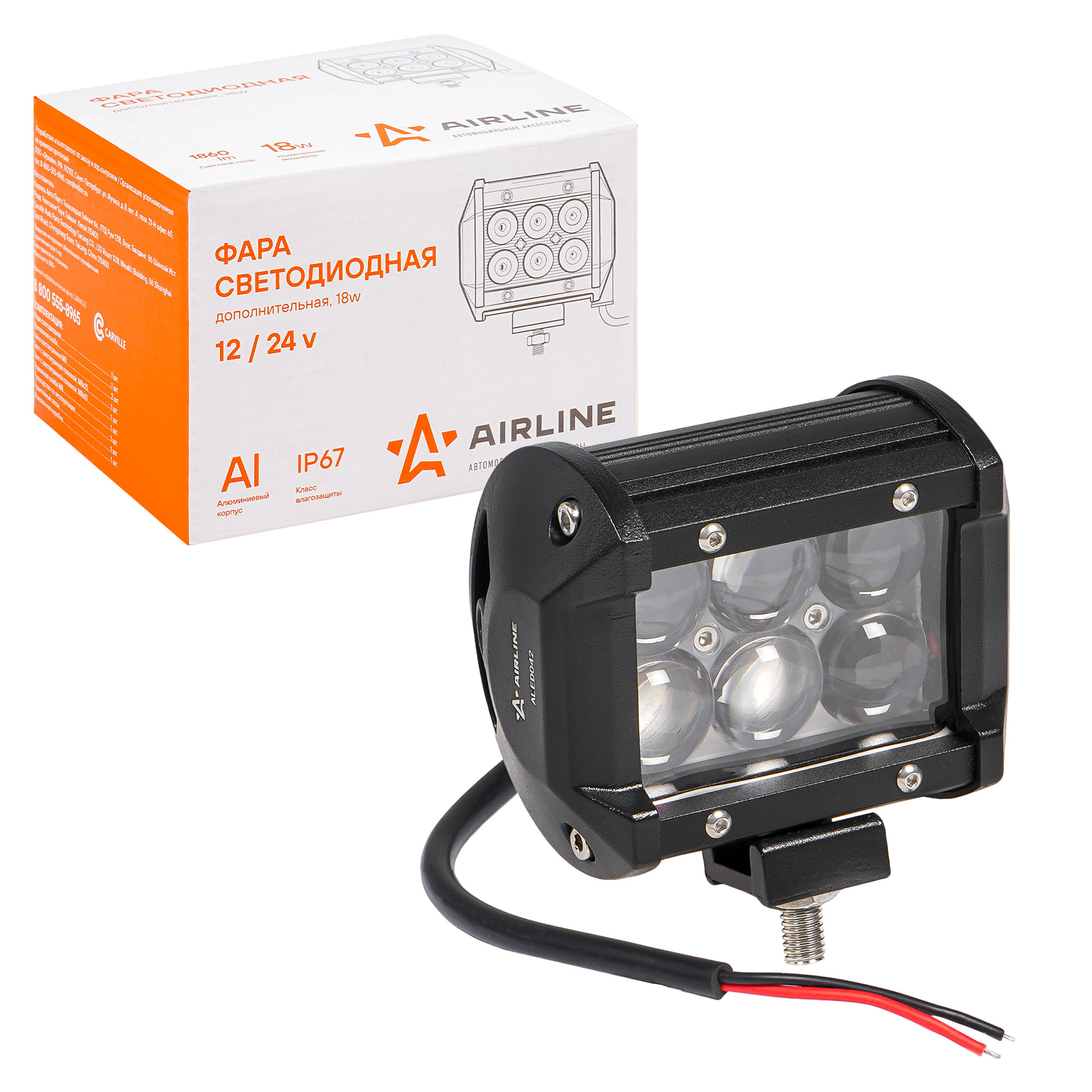 Фара светодиодная балка двухрядная 6 LED 4D линза 18W 98х78х65 1224V AIRLINE ALED042 1880₽