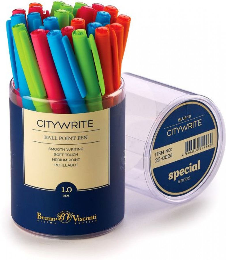 фото Набор в тубе 24 шт. ручка "citywrite.special" шариковая, 1.0 мм, синяя (5 цветов корпуса) brunovisconti