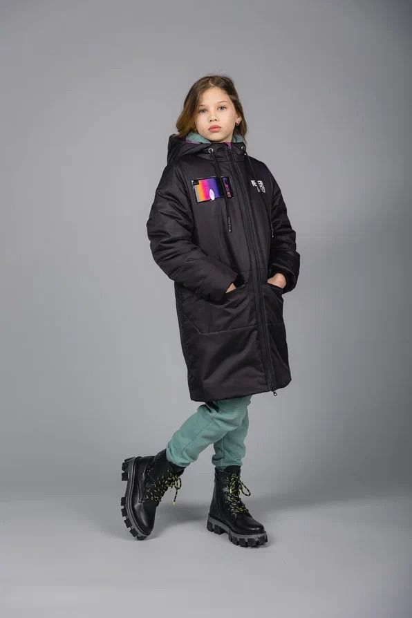 Пальто детское Аврора 920-Д, черный, 158