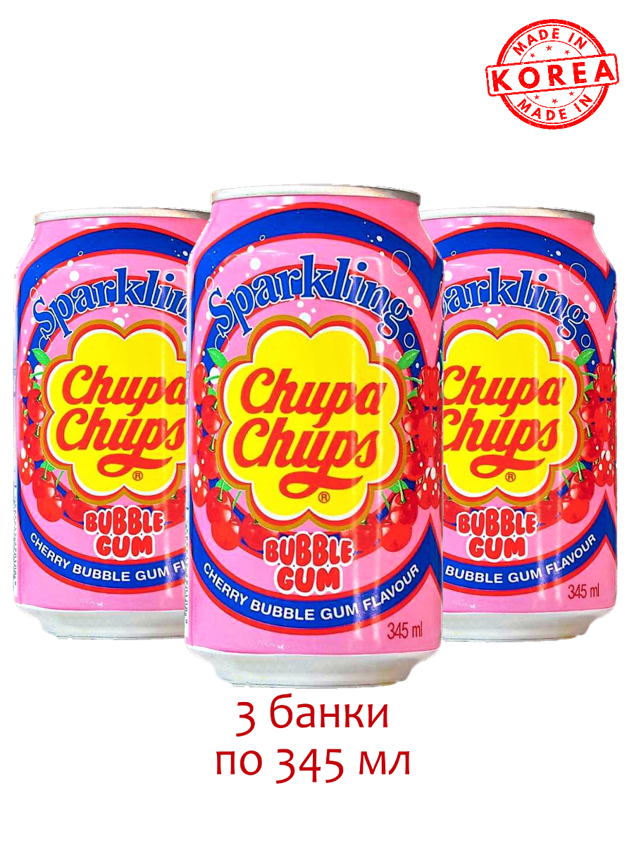 Напиток газированный Chupa Chups Cherry Bubble Gum, 3 шт х 0,345 л
