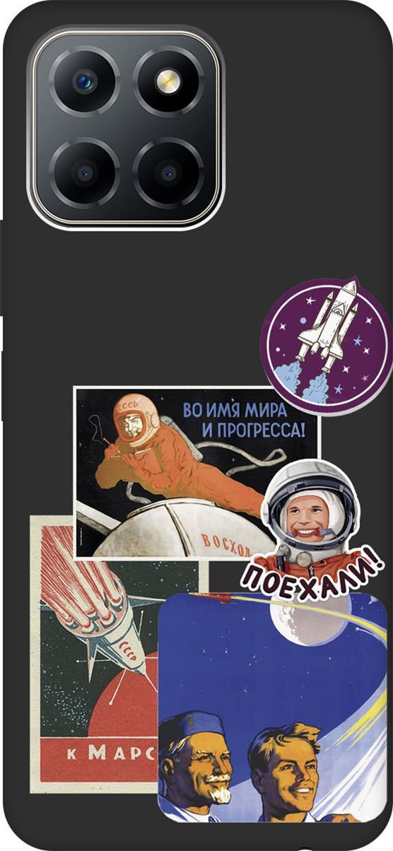 

Чехол на Honor X6/X8 5G с 3D принтом "Yuri Gagarin Stickers" черный, Черный;белый, 158182