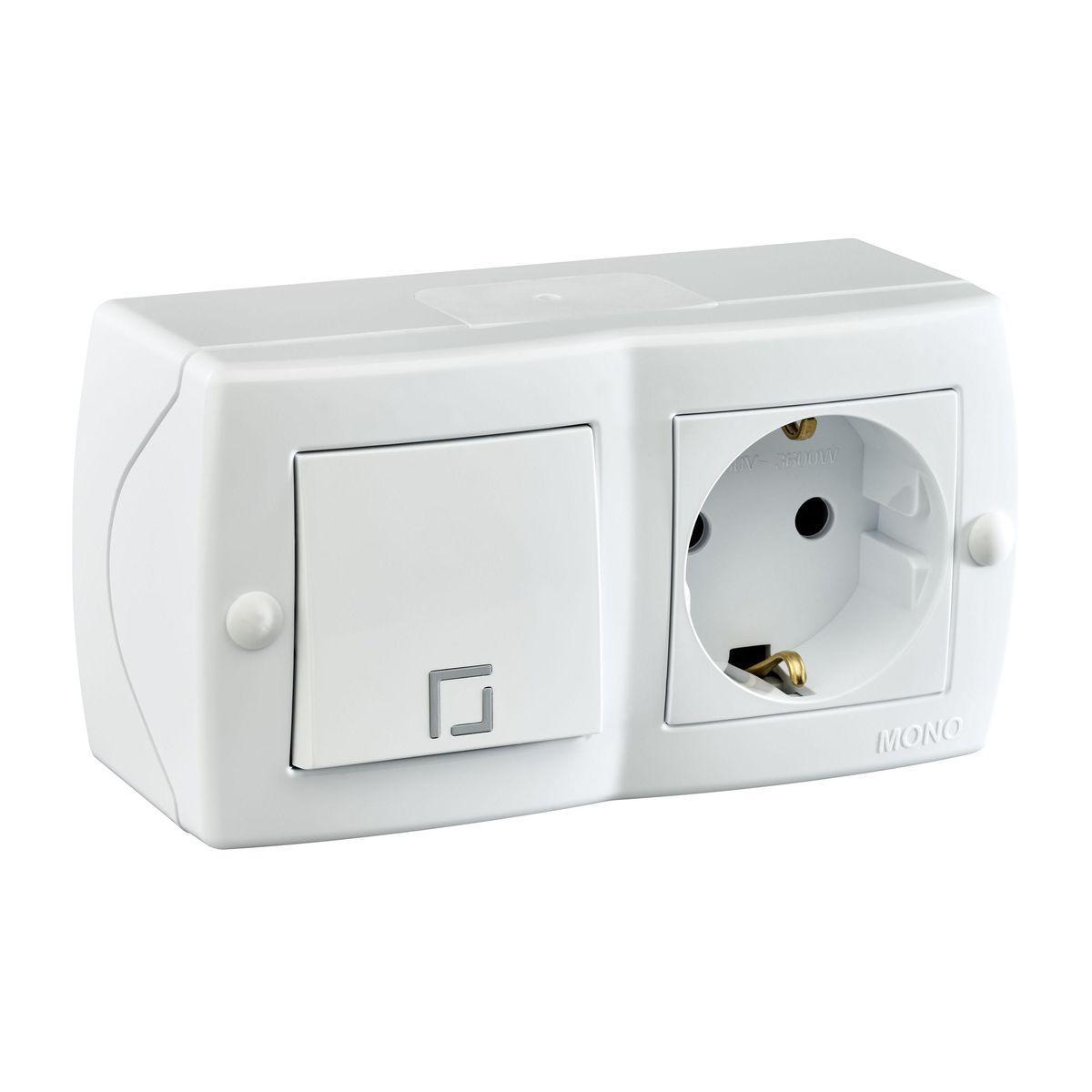 фото Выключатель - розетка mono electric octans ip20 2к+з белый 104-010101-180