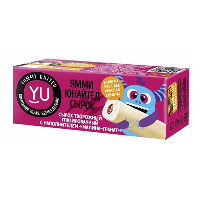 

Творожный сырок Yummy United глазированный малина-гранат 19% 40 г