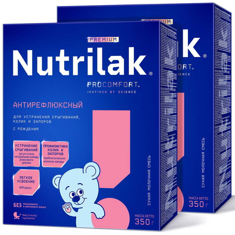 Молочная смесь Nutrilak Premium Антирефлюксный, Нутрилак с рождения, 350 г. (2 штуки) молочная смесь nutrilak premium 2 нутрилак с 6 мес без пальмового масла 600 г 2 шт