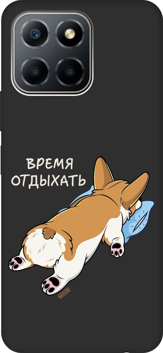 

Чехол на Honor X6/X8 5G с 3D принтом "Relax for corgi" черный, Черный;белый, 158180