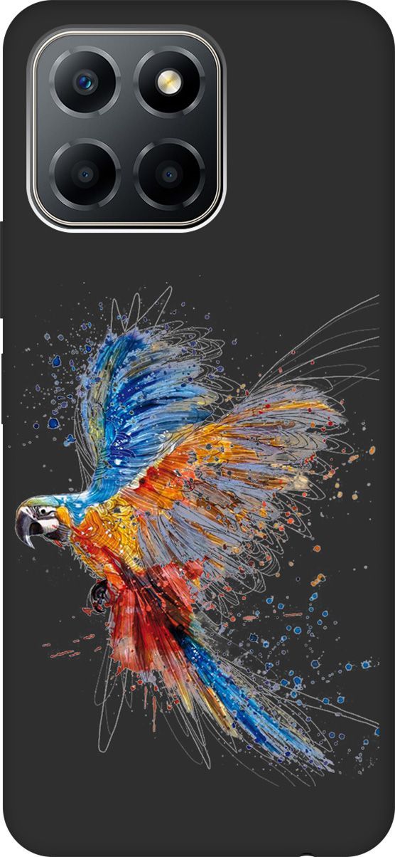 

Чехол на Honor X6/X8 5G с 3D принтом "Colorful Parrot" черный, Черный;красный, 158180